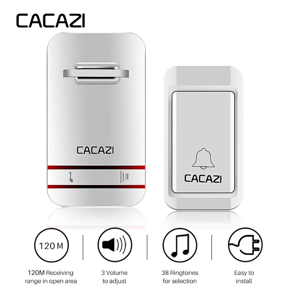 Wireless DoorBell Transmitter Self-Powered 120M Range Receiving Distance 38 Chimes Door Ring Bell EU UK US Plug Receiver
Wireless DoorBell Transmitter Self-Powered 120M Range Receiving Distance 38 Chimes Door Ring Bell EU UK US Plug Receiver