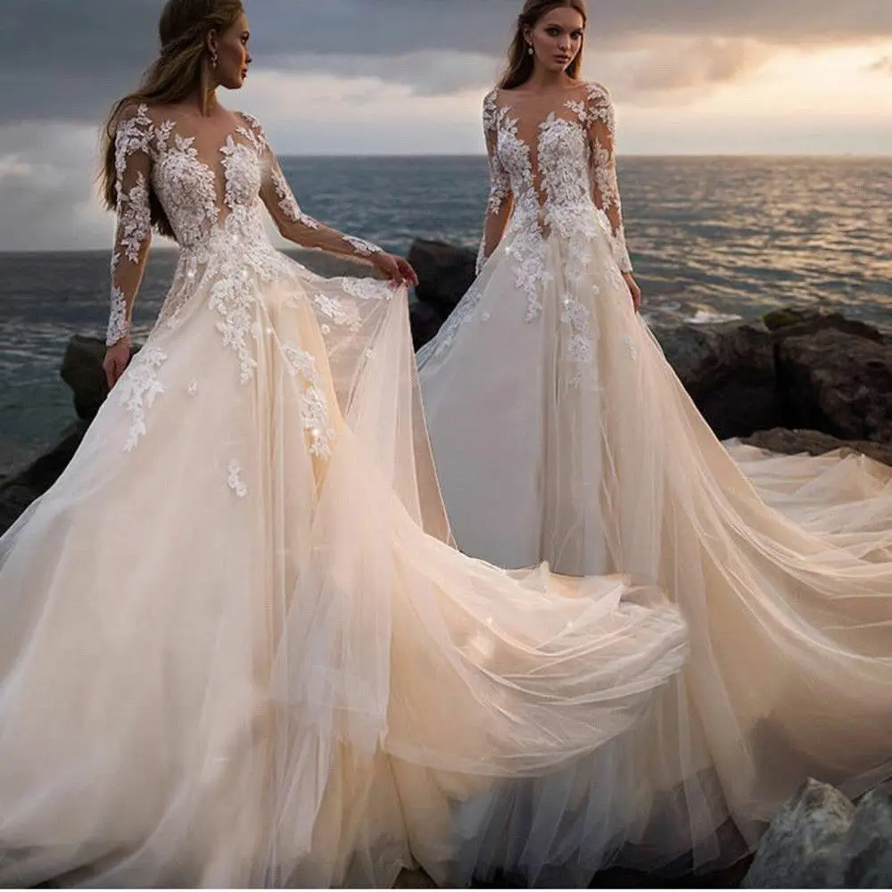 Solid Color Collar Wedding Dress A Word Line Beach Bride Dress Long Sleeve Applique Sexy Wedding Dress
Solid Color Collar Wedding Dress A Word Line Beach Bride Dress Long Sleeve Applique Sexy Wedding Dress
