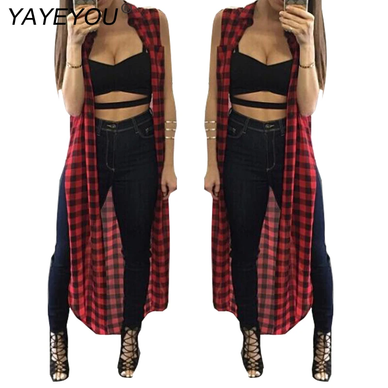 YAYEYOU 3 Wearings 2017 Летний стиль Женские повседневные свободные длинные клетчатые
