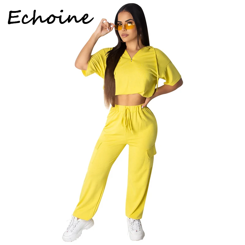 Echoine Модный комплект из двух предметов однотонный спортивный костюм на молнии с