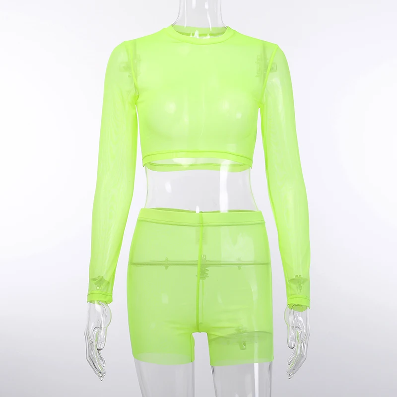 Women Neon Green Mesh Transparent Sexy 2PCS Outfits Ladies Slim Clubwear Hollow Out Top Long Sleeve Bodycon Mesh Shorts Suits
Women Neon Green Mesh Transparent Sexy 2PCS Outfits Ladies Slim Clubwear Hollow Out Top Long Sleeve Bodycon Mesh Shorts Suits