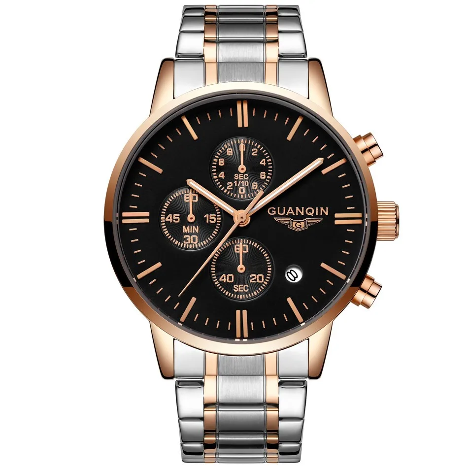 

Relogio masculino GUANQIN Mens Watches Top Brand Luxury Chronograph Luminous Hands Clock Men Business Full Steel Quartz Watch