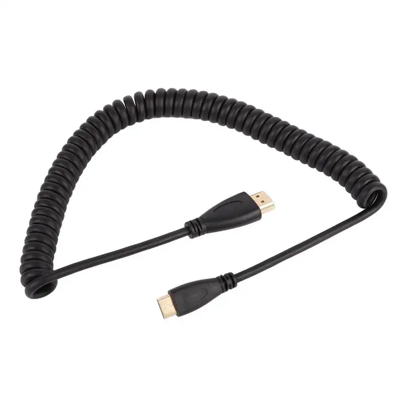 V1.4 DSLR hdmi HD кабели HDMI под прямым углом мини Micro Hdmi пружинный скрученный гибкий