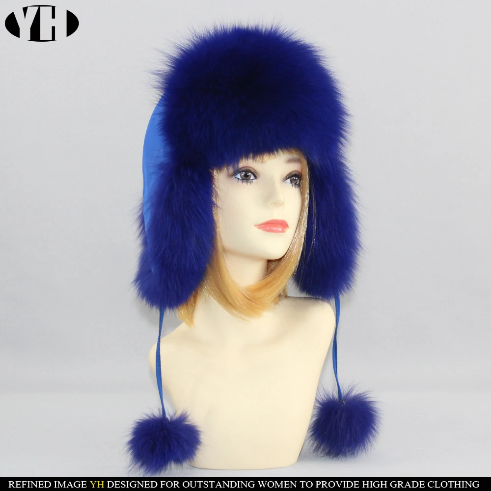 2019 new arrive women real fox fur cap warm ear Bomber Hats raccoon hat earmuffs trapper earflap | Аксессуары для одежды