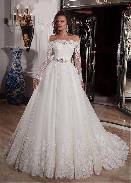 Setwell 2016 Princess Boat Neck Long Wedding Dress Vestido De Noiva Tulle Lae Gowns Appliques Custom Made
Setwell 2016 Princess Boat Neck Long Wedding Dress Vestido De Noiva Tulle Lae Gowns Appliques Custom Made