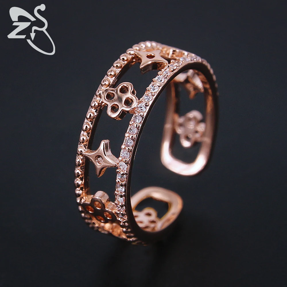 ZS Flower Cut Open Rings Extravagance Female Index Finger Ring CZ Crystal Setting Rose Gold Color Eternity Ring for Girl Women
ZS Flower Cut Open Rings Extravagance Female Index Finger Ring CZ Crystal Setting Rose Gold Color Eternity Ring for Girl Women