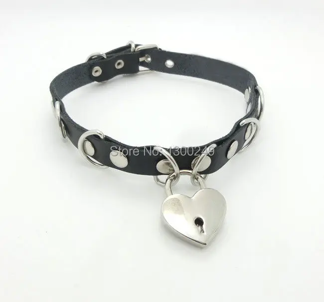 New Sexy Harajuku Handmade torques Safe Sweet Heart Lock Stud Collar belt Punk Rock Goth Choker leather Necklace Free shipping | Украшения