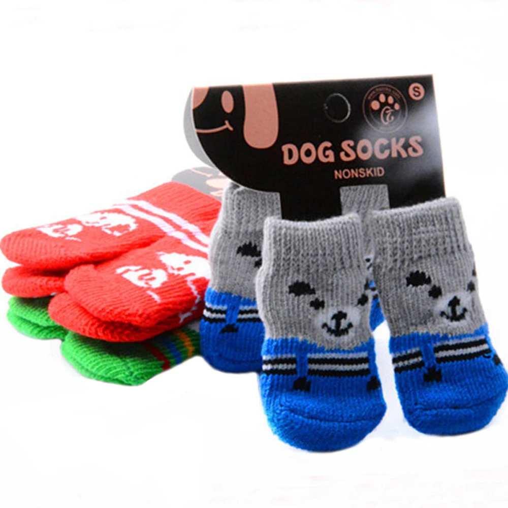 4 шт./лот носки для домашних собак мягкая теплая Нескользящая вязаная