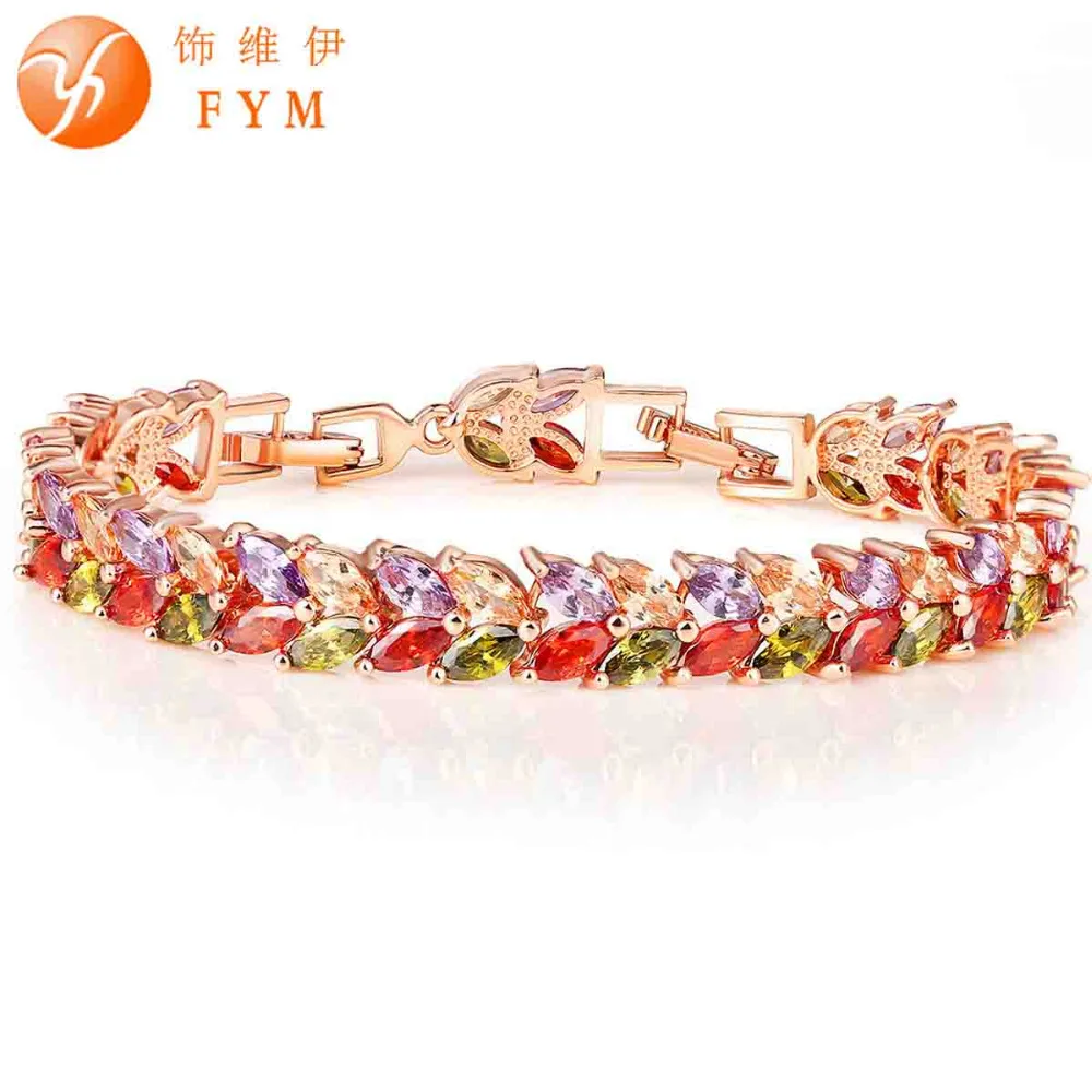 FYM 2018 Luxury Gold Color Leaves Bracelet with Colorful AAA Zircon Crystal Bracelet CZ Bracelets for Women Wedding
FYM 2018 Luxury Gold Color Leaves Bracelet with Colorful AAA Zircon Crystal Bracelet CZ Bracelets for Women Wedding