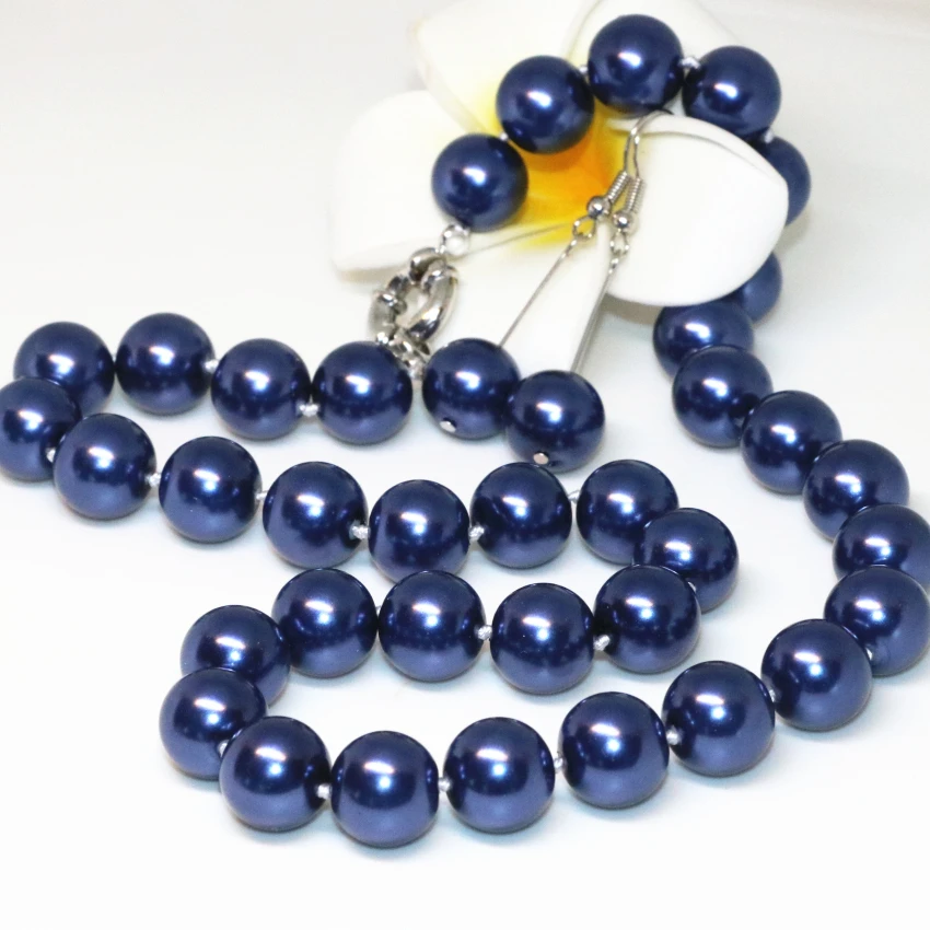 Fashion hot sale jewelry set dark blue round 12mm simulated-pearl shell beads chain necklaces earrings gifts 18inch B2339
Fashion hot sale jewelry set dark blue round 12mm simulated-pearl shell beads chain necklaces earrings gifts 18inch B2339