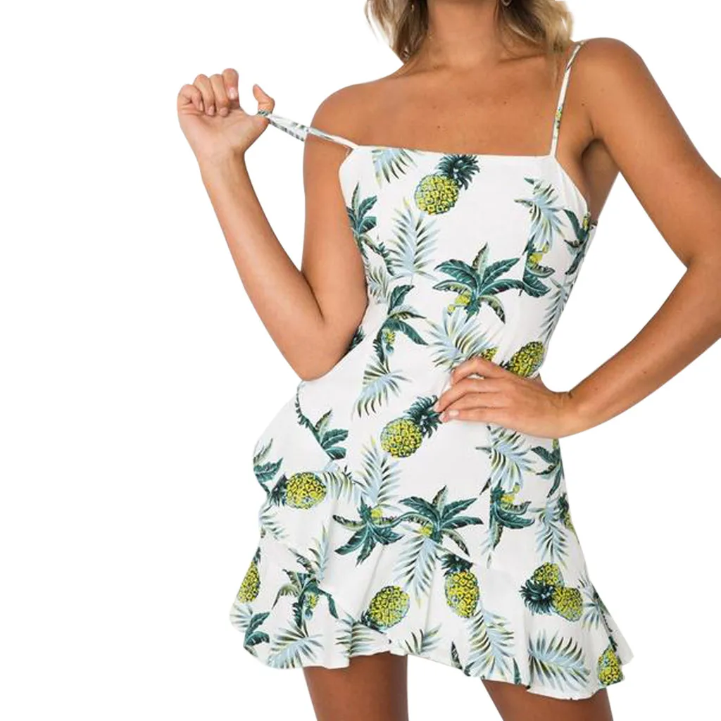 Фото 2019 Летние Гавайские женские платья сексуальное платье на бретельках с фруктовым