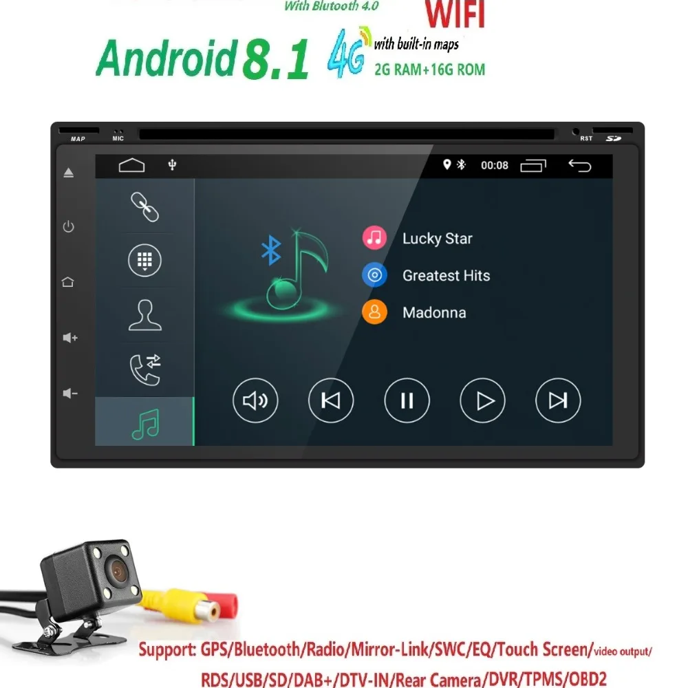 Фото Автомобильный видеорегистратор с навигацией GPS Hizpo 7 дюймов Android Bluetooth wifi 1080p Камера Recorder Vehicle 1080P, запись свободных карт SWC RDS DTV on.