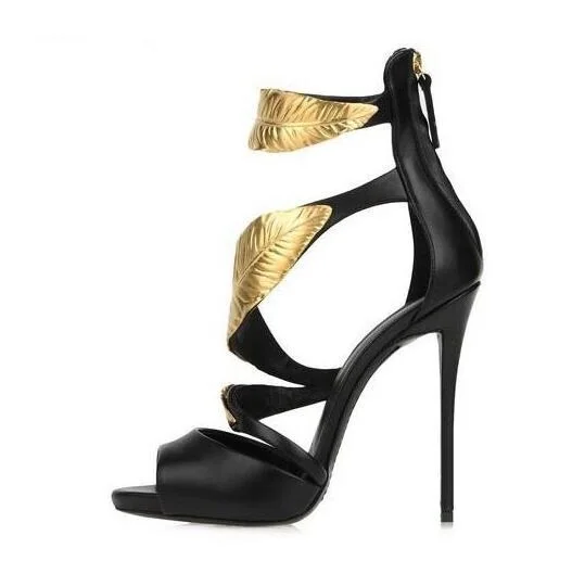 Gold Leaves Sandals High Heel Cut Outs Ankle Wrap Open Toe Summer Dress Shoes Back Zipper Thin Heels Cage Shoes Woman Size 10
Gold Leaves Sandals High Heel Cut Outs Ankle Wrap Open Toe Summer Dress Shoes Back Zipper Thin Heels Cage Shoes Woman Size 10
