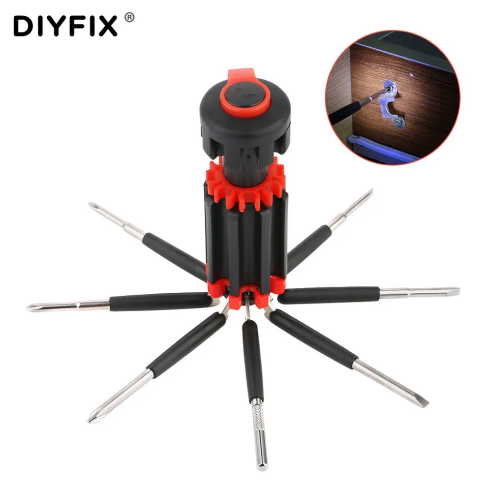 DIYFIX Портативный 8 в 1 Набор отверток с 6 светодиодный светильник фонарь инструменты светильник для встроенной вспышки светильник многоцелев...
DIYFIX Портативный 8 в 1 Набор отверток с 6 светодиодный светильник фонарь инструменты светильник для встроенной вспышки светильник многоцелев...