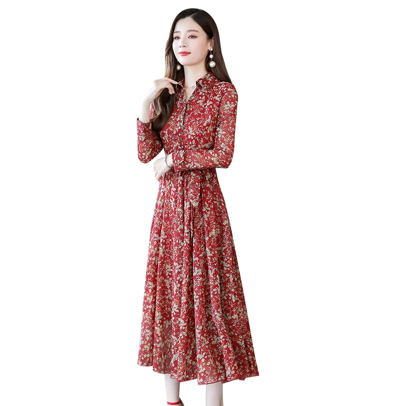 2019 Autumn New Arrival Plus Size Korean Turn-down Collar Long Sleeve Flower Printed Woman Chiffon Long Dress
2019 Autumn New Arrival Plus Size Korean Turn-down Collar Long Sleeve Flower Printed Woman Chiffon Long Dress