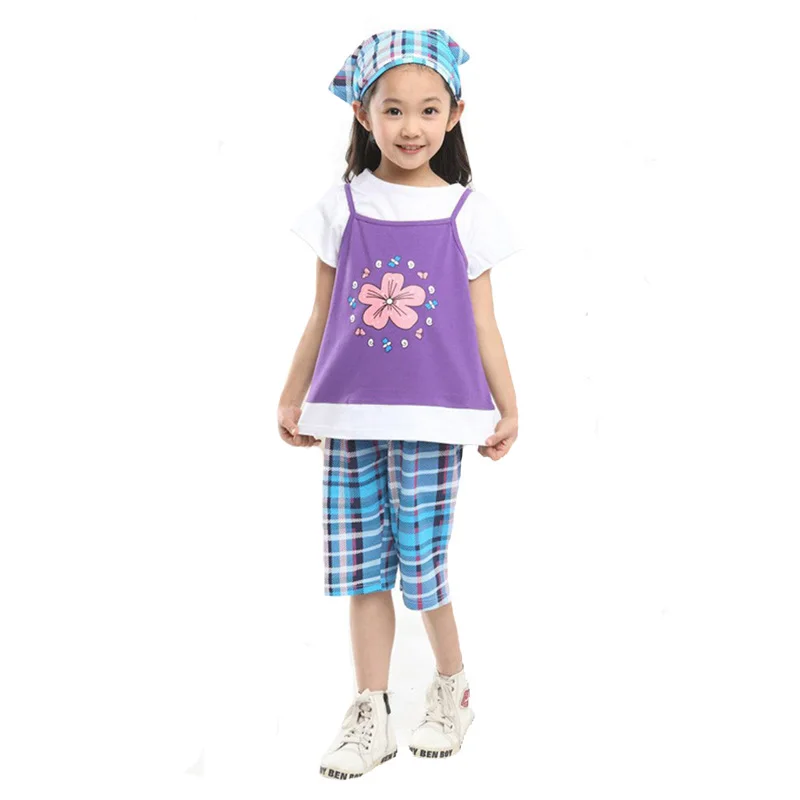 Kids Girl Clothing Set Fashion Floral Suspender Top+T shirt+Plaid Pants+Headwear 4pcs Girls Clothes Summer Baby Clothing Sets
Kids Girl Clothing Set Fashion Floral Suspender Top+T shirt+Plaid Pants+Headwear 4pcs Girls Clothes Summer Baby Clothing Sets