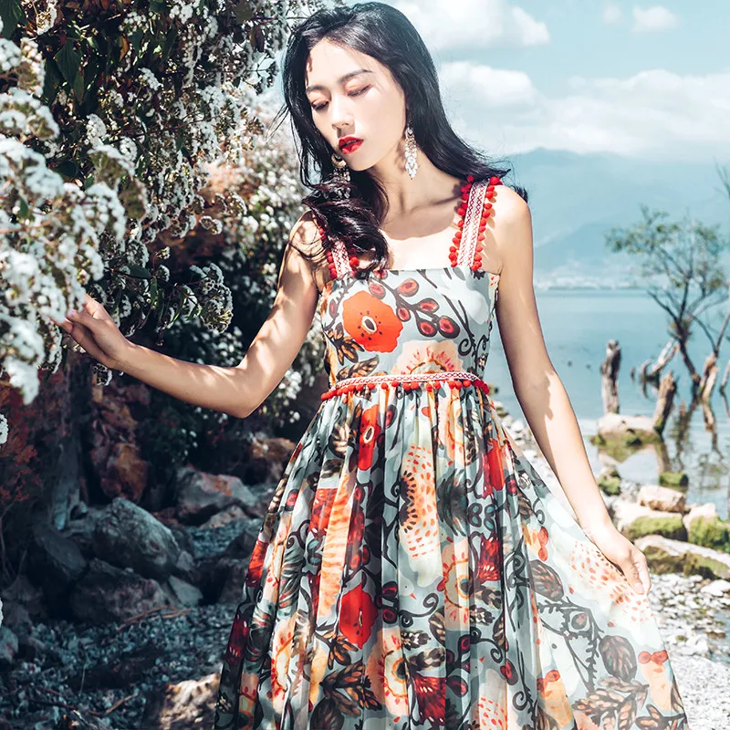 Bohemian summer spaghetti strap dress seaside holiday vintage national style dress beach sleeveless high waist long dress
Bohemian summer spaghetti strap dress seaside holiday vintage national style dress beach sleeveless high waist long dress