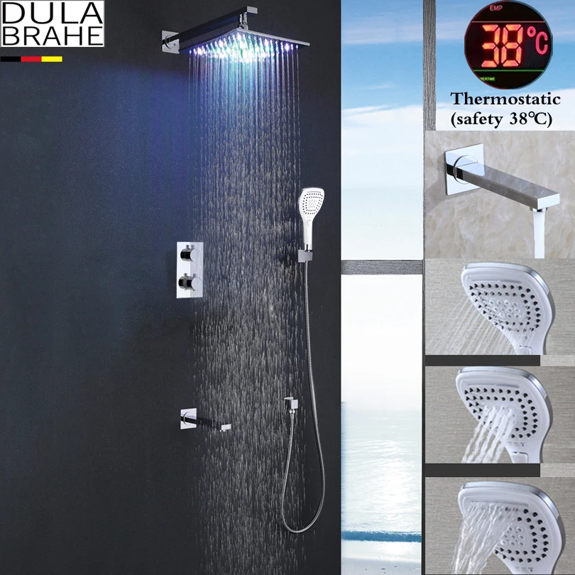 LED Bathroom Shower Set Faucet Thermostatic Bath Shower Valve Chrome Shower Panel Brass Rain Shower Head
LED Bathroom Shower Set Faucet Thermostatic Bath Shower Valve Chrome Shower Panel Brass Rain Shower Head