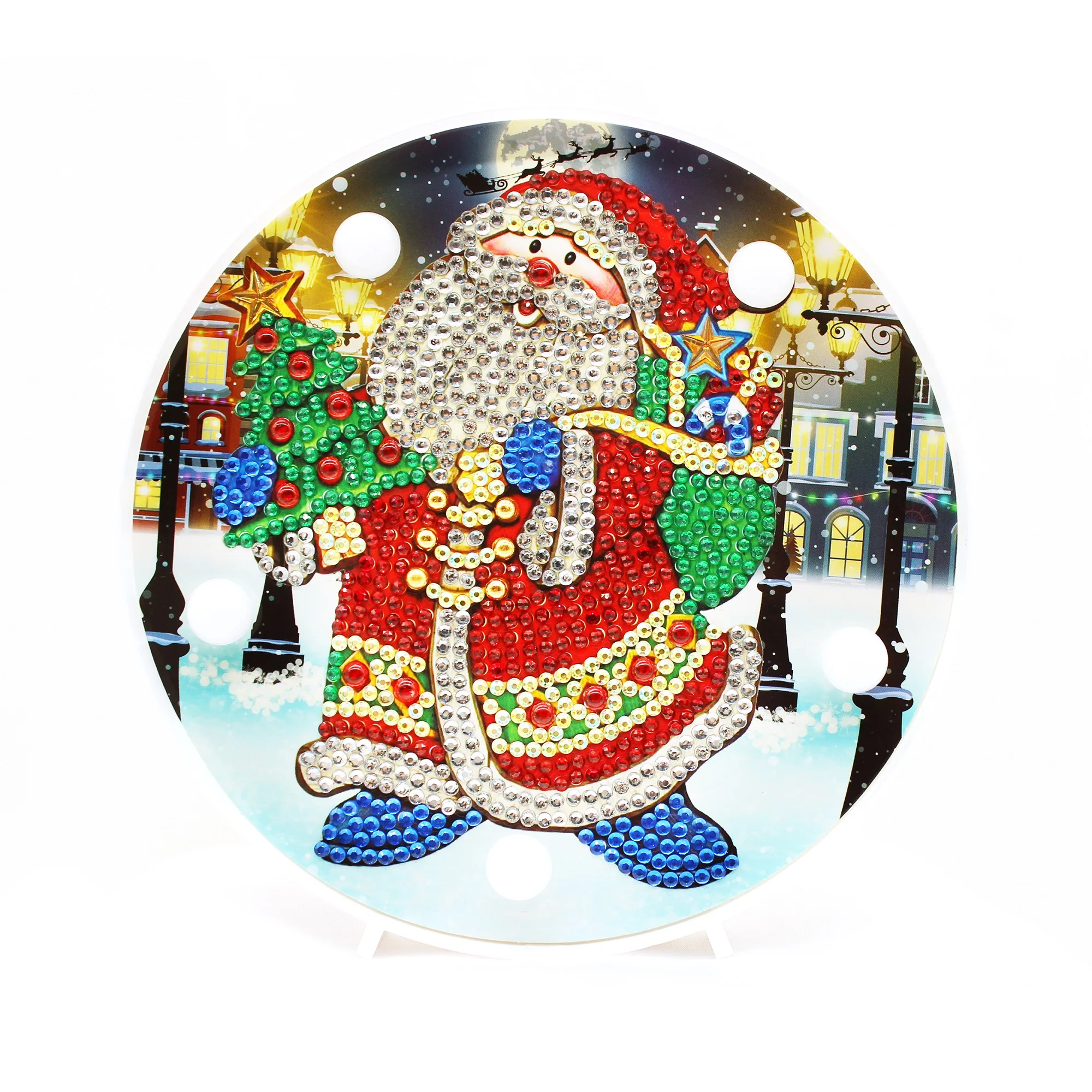 Фото Diy Алмазная вышивка Санта человек светодиодный ночник мини свет на столе Круглый(China)