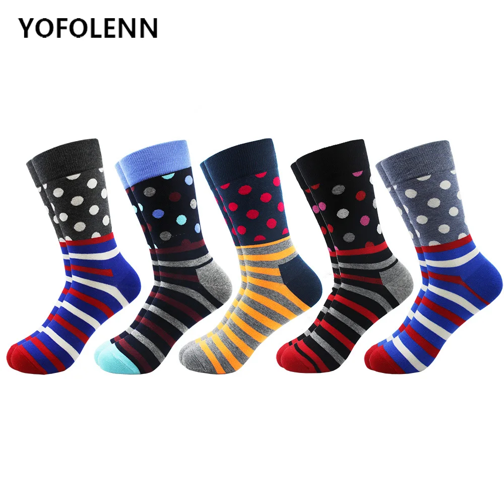 5 Pairs/lot Men's Long Tube Happy Socks Dot Stripe Pattern Combed Cotton High Quality Funny Colored Wedding Skateboard Socks
5 Pairs/lot Men's Long Tube Happy Socks Dot Stripe Pattern Combed Cotton High Quality Funny Colored Wedding Skateboard Socks