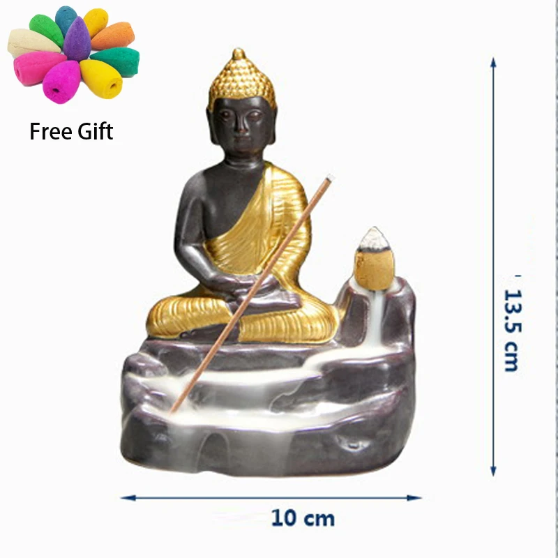 The Backflow Incense Burner Gold Buddha Cone Censer for Home Decor Dropshipping Ceramic Monk Set with 10 Pcs Cones | Дом и сад