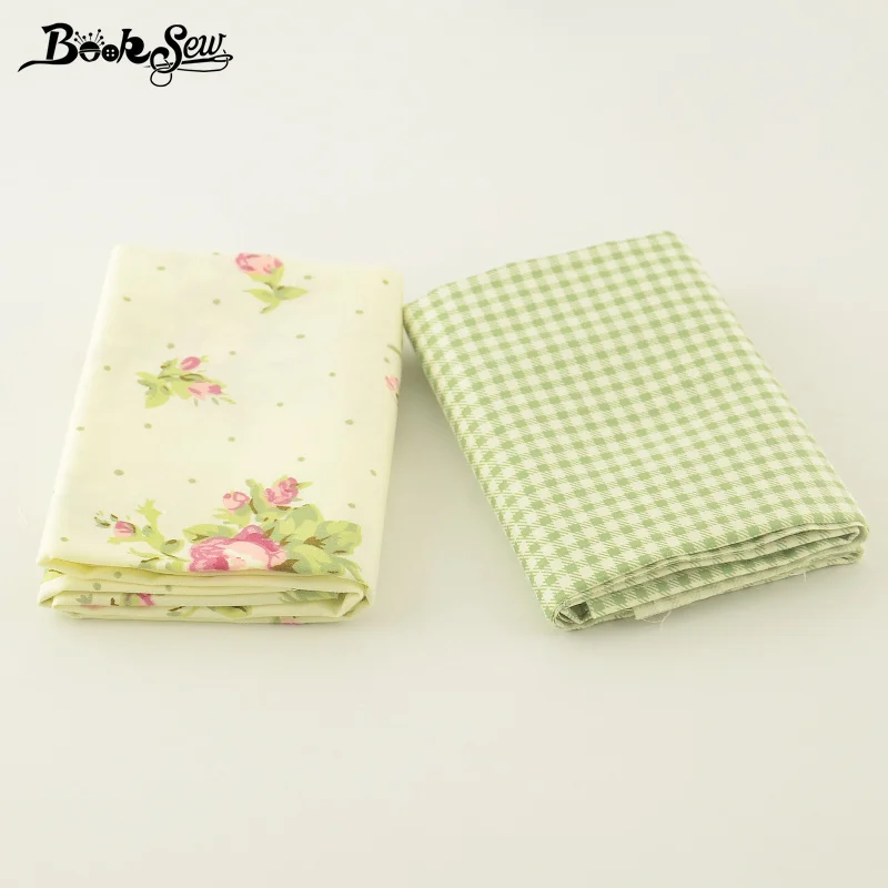 Booksew 2PCS/Lot 50x100CM 100% Cotton Twill Fabric Tissue Rose Checks Design Green Sewing Cloth For Cushion Patchwork Bedding|sewing cloth|fabric