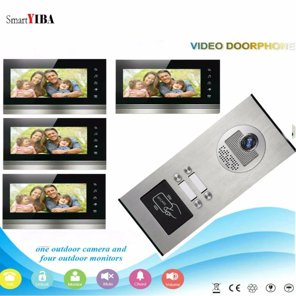 SmartYIBA Home Security 7"Inch Monitor Video Door Phone Doorbell Intercom RFID Access Control Camera System For 4 Apartment
SmartYIBA Home Security 7"Inch Monitor Video Door Phone Doorbell Intercom RFID Access Control Camera System For 4 Apartment