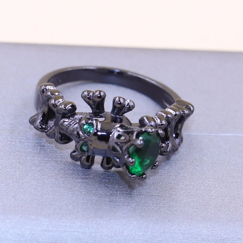 Size 5-11 Punk Vintage Jewelry Round Cut 10kt Black Gold Filled Green 5A CZ Zirconia Women personality Wedding Skull Ring Gift | Украшения