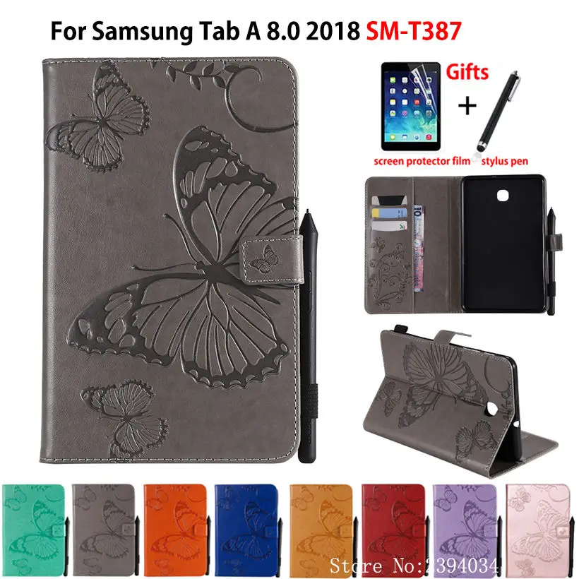 Чехол для Samsung Galaxy Tab A 8 0 SM-T387 T387 T387V 2018 чехол-подставка с тиснением в виде бабочки