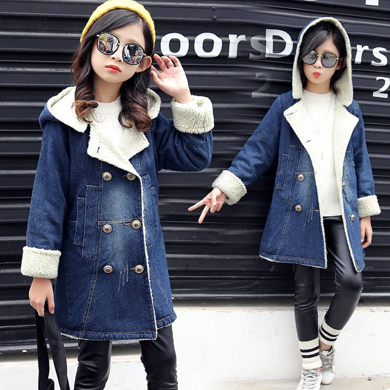 Kids Thick Plus Velvet Hooded Denim Jackets Girls Double Breasted Outerwear Winter Autumn 2017 Teenage Girls Fashion Cowboy Coat
Kids Thick Plus Velvet Hooded Denim Jackets Girls Double Breasted Outerwear Winter Autumn 2017 Teenage Girls Fashion Cowboy Coat