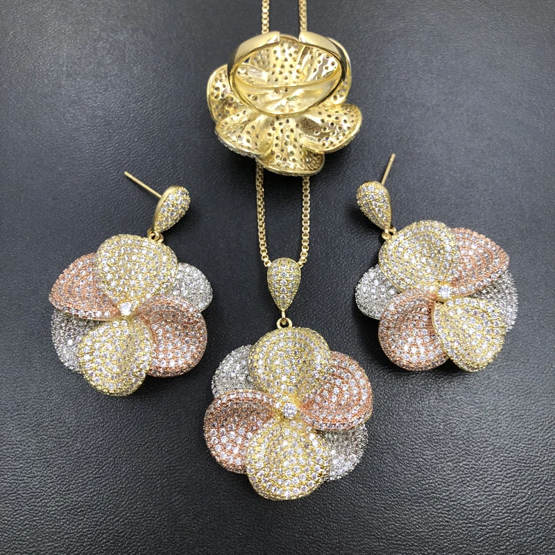 Lanyika Jewelry Set Luxury Fleshiness Flower Full Zircon Plated Necklace with Earrings and Ring Anniversary Trendy Best Gifts
Lanyika Jewelry Set Luxury Fleshiness Flower Full Zircon Plated Necklace with Earrings and Ring Anniversary Trendy Best Gifts