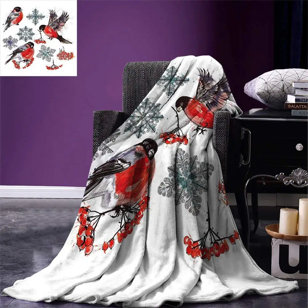 

Rowan плед одеяло Рождественская коллекция бульфинч птицы снежинки рун в акварельном стиле Флисовое одеяло s для кровати