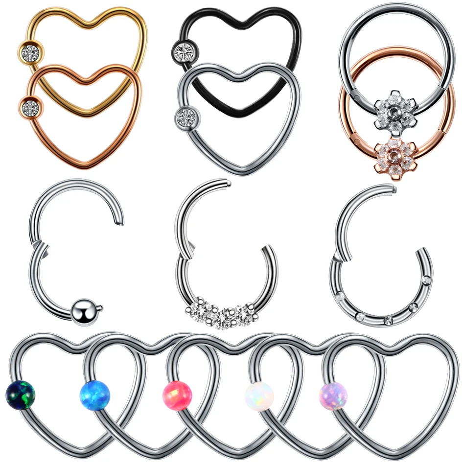 1PC Surgical Steel Daith Heart Nose Septum Clicker Rings Flower CZ Opal Ear Cartilage Tragus Fashion Girls Lip Piercing Jewelry
1PC Surgical Steel Daith Heart Nose Septum Clicker Rings Flower CZ Opal Ear Cartilage Tragus Fashion Girls Lip Piercing Jewelry