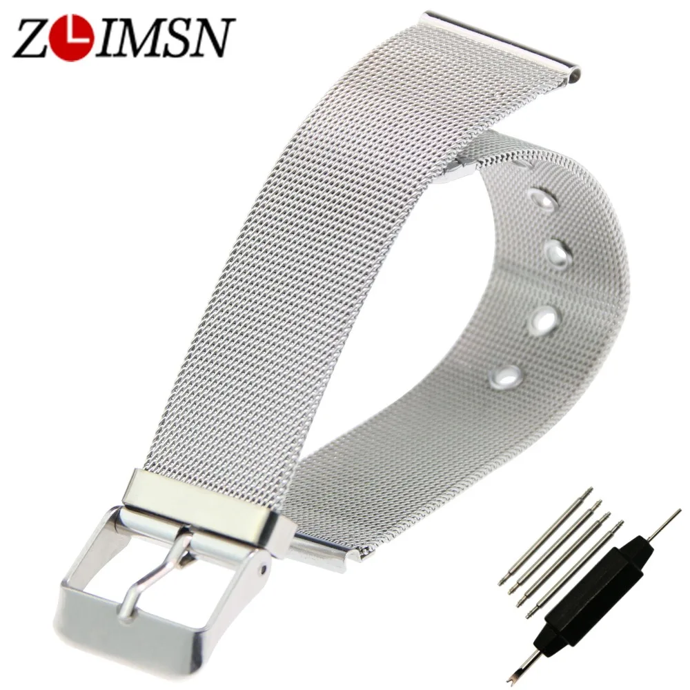 

ZLIMSN Watchbands Stainless Steel Watch Strap Men Women Ultrathin Silver Mesh Band Bracelet Relojes Hombre 14mm 16mm 18mm 20mm