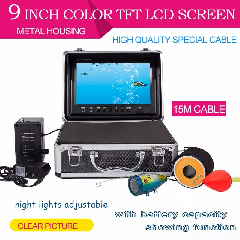HD 1000TVL Underwater Fishing Camera Kit 9" Color LCD Video Camera System Fish Finder With Night Vision 15M Cable
HD 1000TVL Underwater Fishing Camera Kit 9" Color LCD Video Camera System Fish Finder With Night Vision 15M Cable
