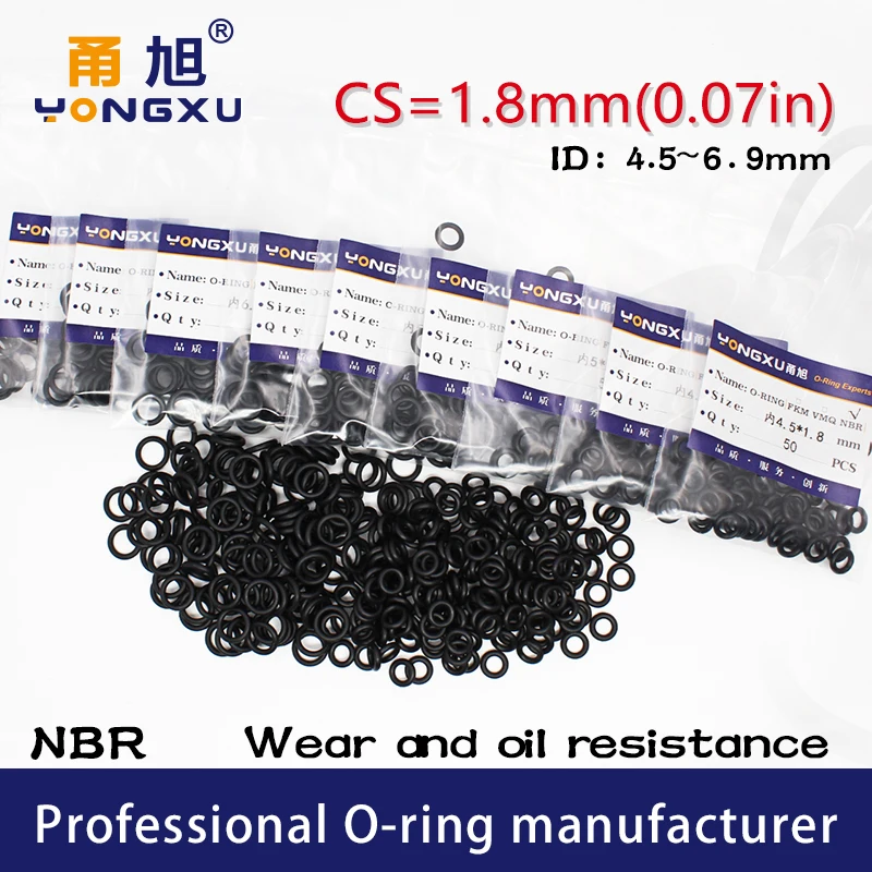 50PCS/Lot Black NBR Sealing O-Ring CS1.8mm Thickness ID4.5/4.87/5/5.3/5.5/6/6.3/6.7/6.9*1.8mm O Ring Seal Rubber Gasket Washer
50PCS/Lot Black NBR Sealing O-Ring CS1.8mm Thickness ID4.5/4.87/5/5.3/5.5/6/6.3/6.7/6.9*1.8mm O Ring Seal Rubber Gasket Washer