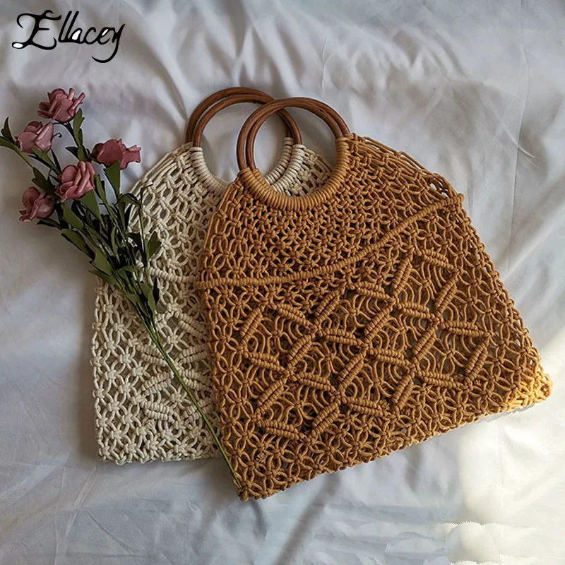 Женская пляжная сумка плетеная Плетеная соломенная для покупок лето 2019 | Багаж и