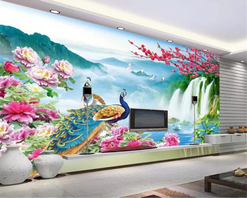 

Обои beibehang, сделанные на заказ, высокое качество, страна чудес, Павлин, пейзаж, живопись, современный фон для дома, настенные 3d обои