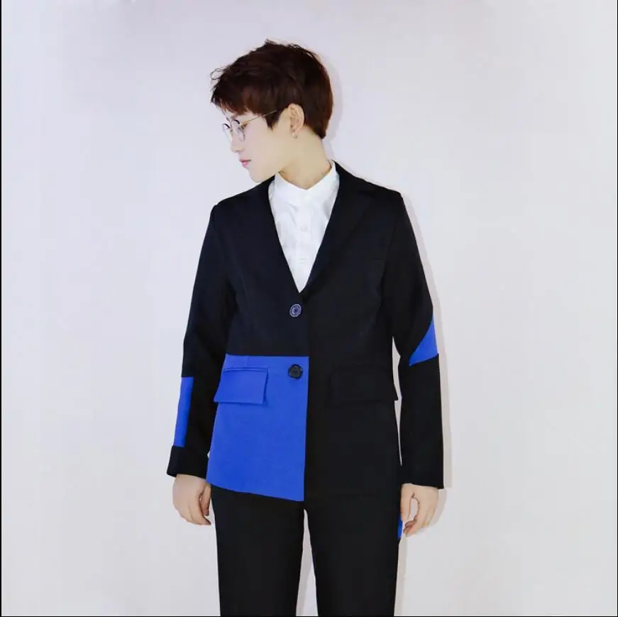 Men Stitching Suits Nightclub Dj Tide Star Singer Black And Blue Fashion Self-cultivation High-quality Small Suits 2021 Spring
Men Stitching Suits Nightclub Dj Tide Star Singer Black And Blue Fashion Self-cultivation High-quality Small Suits 2021 Spring