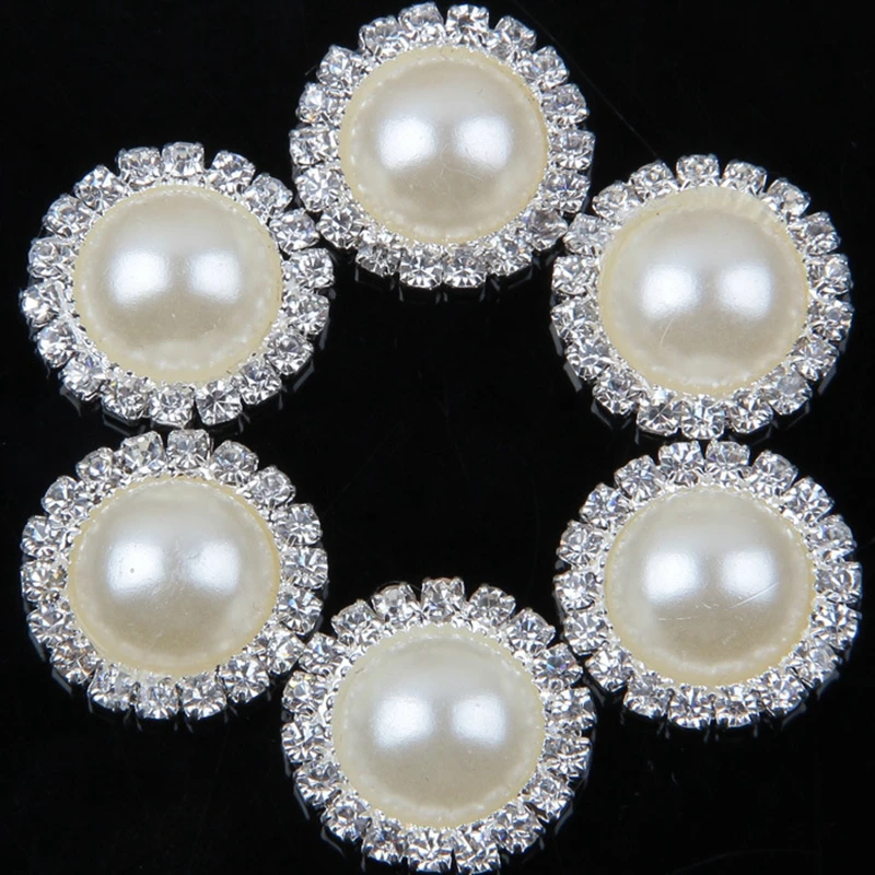 

20pcs/lot Ivory Pearls Rhinestones Buttons Metal Wedding Invitations Decorate Button Trinket Hair Flower Center Scrapbooking