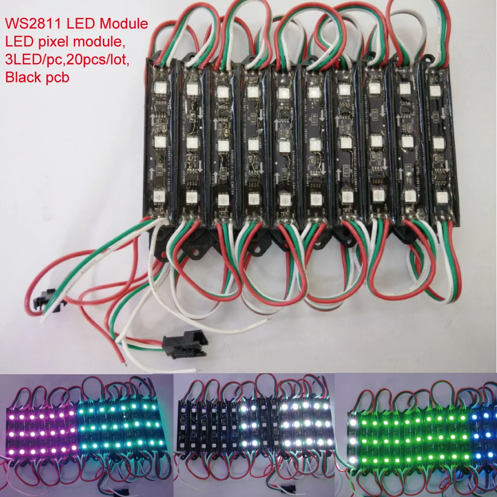 20pcs/lot black pcb DC12V WS1903 3 LED Module Magic color Lights for decoration Advertising backlighting Waterproof IP65 
20pcs/lot black pcb DC12V WS1903 3 LED Module Magic color Lights for decoration Advertising backlighting Waterproof IP65