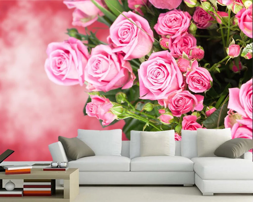 Обои Papel de parede с розовыми цветами 3d обои для гостиной фона телевизора дивана