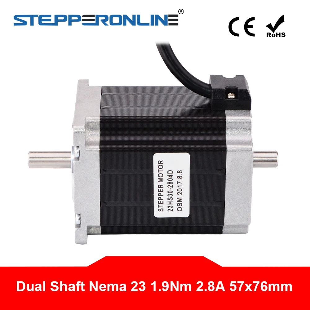 Dual Shaft Nema 23 Stepper Motor 76mm 1.9Nm(269oz.in) 4-lead Nema23 Step Motor 2.8A for DIY CNC 3D Printer
Dual Shaft Nema 23 Stepper Motor 76mm 1.9Nm(269oz.in) 4-lead Nema23 Step Motor 2.8A for DIY CNC 3D Printer
