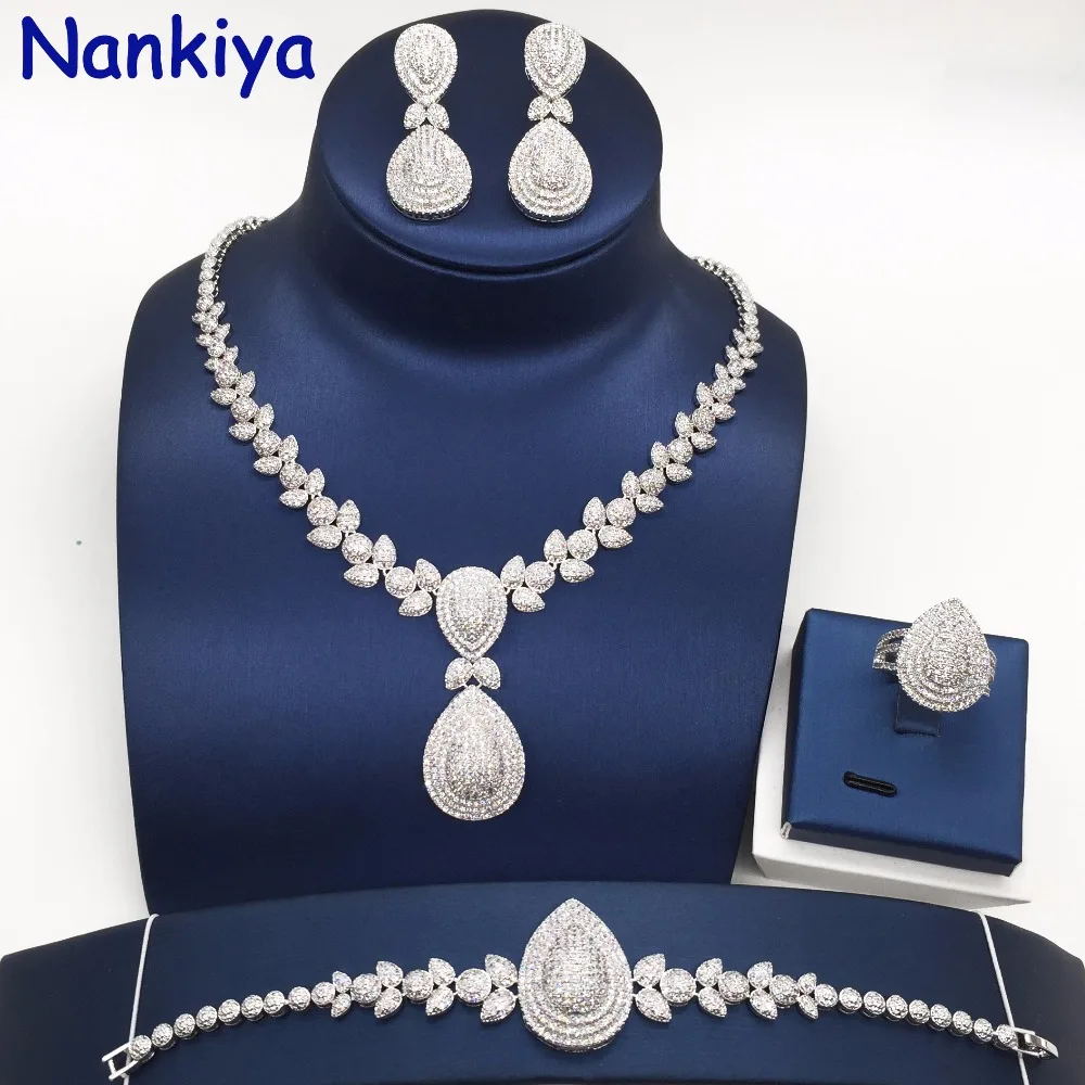 Nankiya Luxury Elegant Water Drop Shape Wedding Zirconia Jewelry Set Flower Leaf Micro Zirconia African BeadsJewelry Sets NC289
Nankiya Luxury Elegant Water Drop Shape Wedding Zirconia Jewelry Set Flower Leaf Micro Zirconia African BeadsJewelry Sets NC289