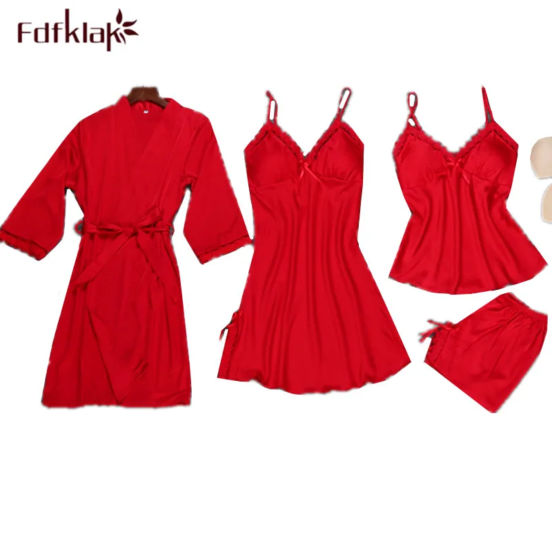 Fdfklak Casual new 4 pieces pajamas women spring autumn silk sleepwear set sexy ladies pijama suit nightwear pyjamas women
Fdfklak Casual new 4 pieces pajamas women spring autumn silk sleepwear set sexy ladies pijama suit nightwear pyjamas women