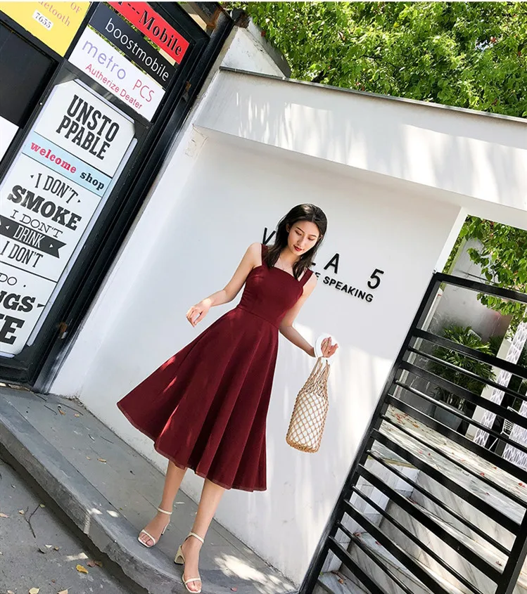Elegant A Line Women Formal Party Dresses Charming Slash Neck Summer Retro Ladies Sleeveless Dress Burgundy Ruffles Vestidos
Elegant A Line Women Formal Party Dresses Charming Slash Neck Summer Retro Ladies Sleeveless Dress Burgundy Ruffles Vestidos