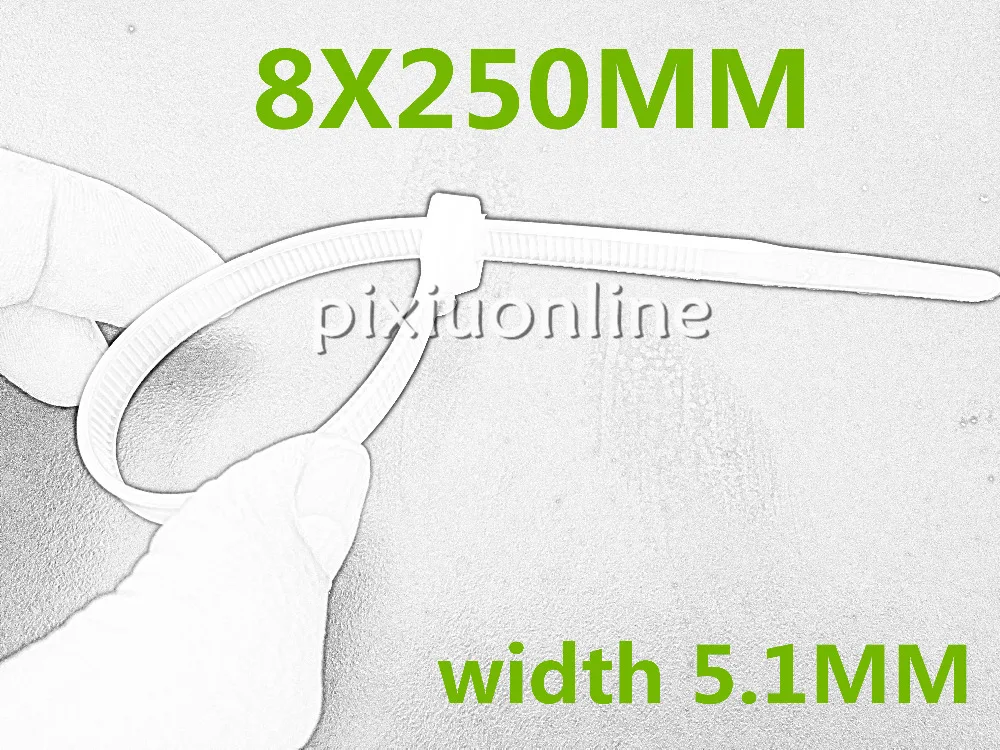 

50 шт./упак. DS176 8*250 мм Ширина 5,1 мм Заводская стандартная самоблокирующаяся Белая нейлоновая кабельная стяжка застежка-молния Бесплатная дос...