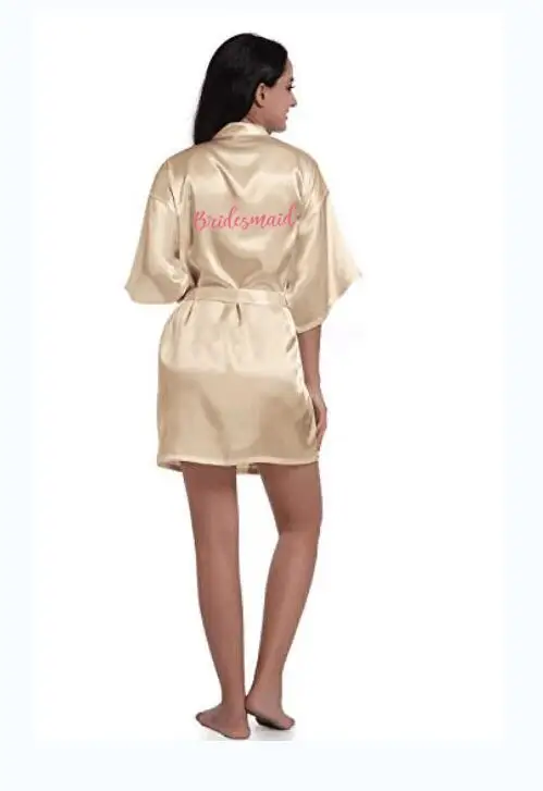 Фото Халат кимоно Женский атласный пикантный банный халат цвета шампанского для