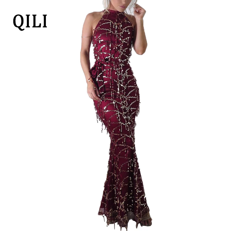 QILI Evening Party Sequin Dress For Women Sleeveless Ankle-Length Bodycon Dresses Burgundy Sky-blue Elegant Lady Dress Vestidis
QILI Evening Party Sequin Dress For Women Sleeveless Ankle-Length Bodycon Dresses Burgundy Sky-blue Elegant Lady Dress Vestidis