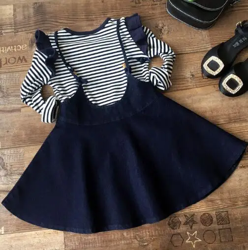 Fashion Kids Clothes Sets Baby Girls Long Sleeved Striped T-shirt + Denim Overalls Skirt For 2 3 4 5 6 7 8 9 Years Clothing Set
Fashion Kids Clothes Sets Baby Girls Long Sleeved Striped T-shirt + Denim Overalls Skirt For 2 3 4 5 6 7 8 9 Years Clothing Set